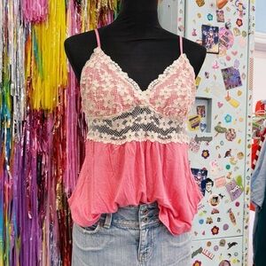 2000s in bloom pink lace tank
